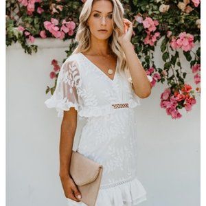 Vici Caspar White Leafy Embroidered Mini Dress M